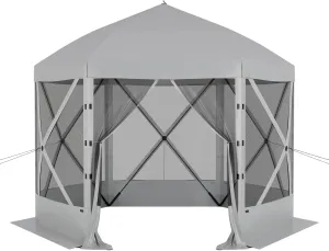 Pop Up Canopy Tent 6 Person Instant 10 x 10 ft Outdoor Mesh Screen Camping Gazebo Portable Shelter with Portable Carry Bag for Outdoor Camping, Beach, Picnic, Lawn and Backyard, Gray