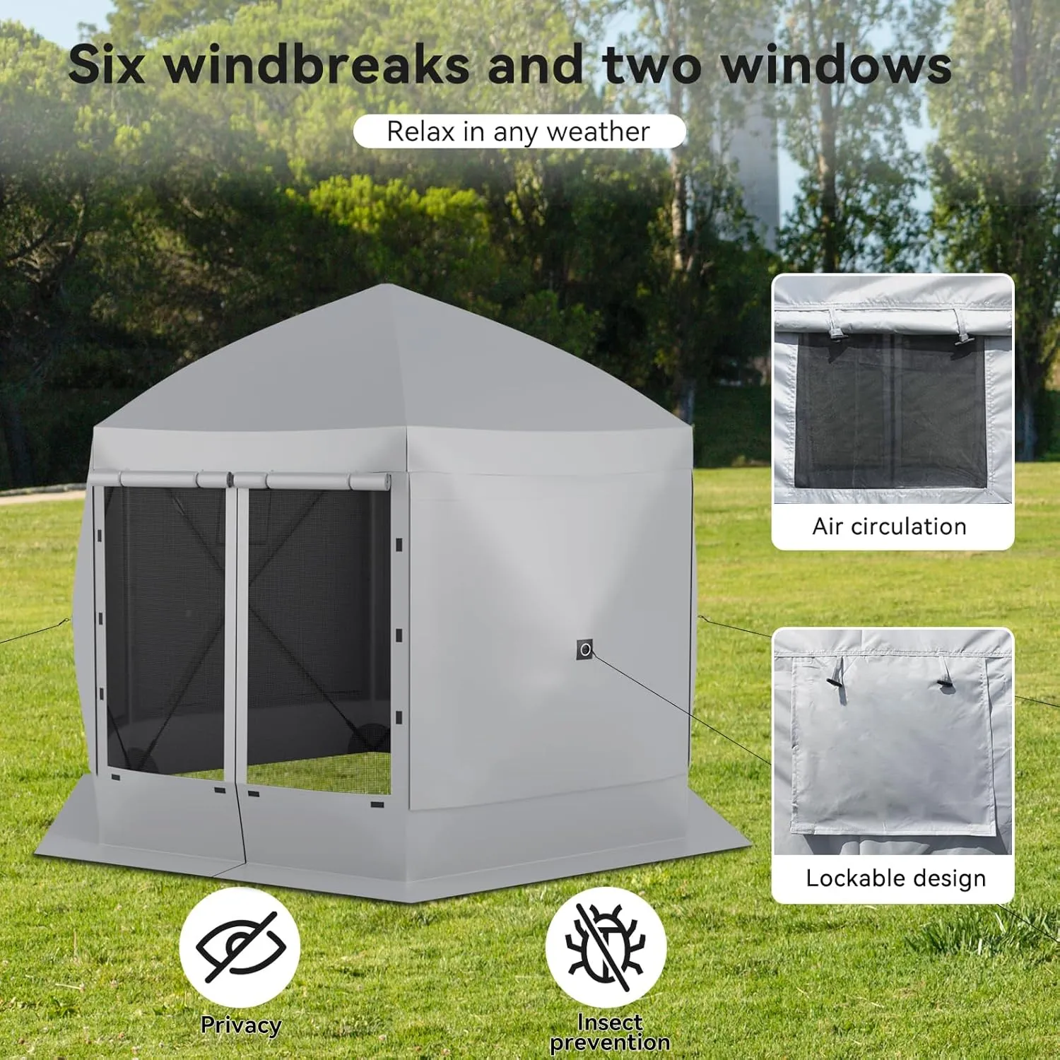 Pop Up Canopy Tent 6 Person Instant 10 x 10 ft Outdoor Mesh Screen Camping Gazebo Portable Shelter with Portable Carry Bag for Outdoor Camping, Beach, Picnic, Lawn and Backyard, Gray