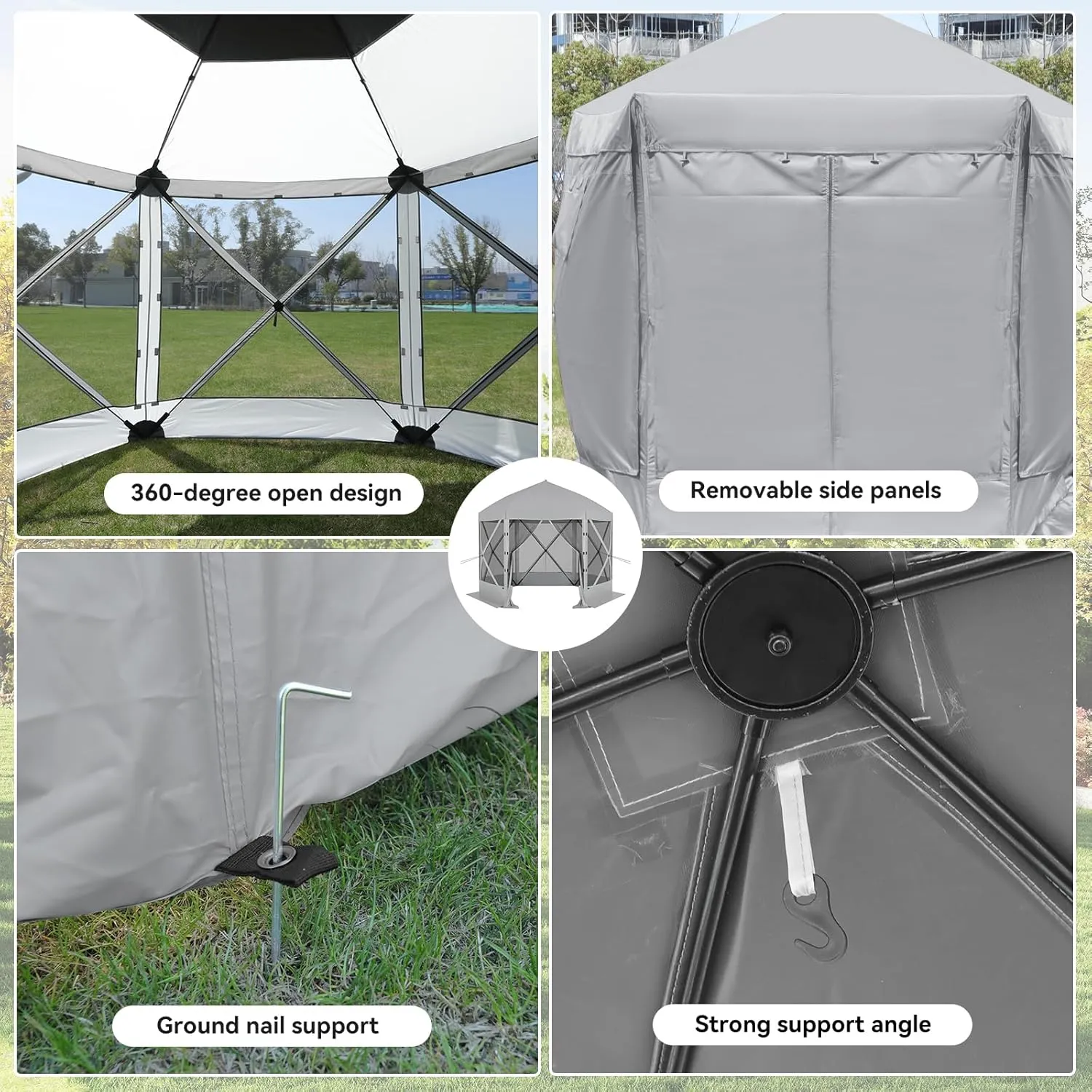 Pop Up Canopy Tent 6 Person Instant 10 x 10 ft Outdoor Mesh Screen Camping Gazebo Portable Shelter with Portable Carry Bag for Outdoor Camping, Beach, Picnic, Lawn and Backyard, Gray