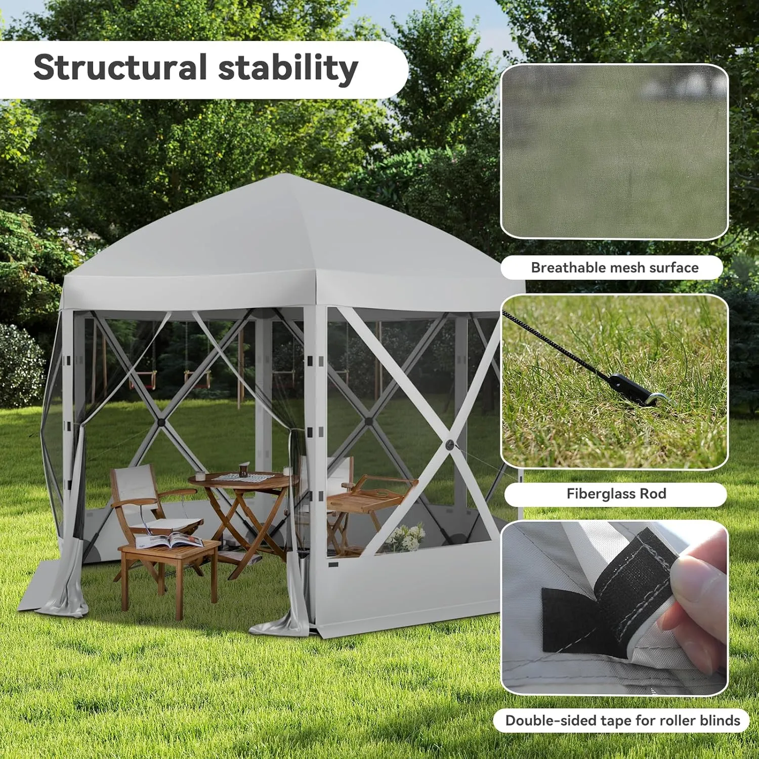 Pop Up Canopy Tent 6 Person Instant 10 x 10 ft Outdoor Mesh Screen Camping Gazebo Portable Shelter with Portable Carry Bag for Outdoor Camping, Beach, Picnic, Lawn and Backyard, Gray