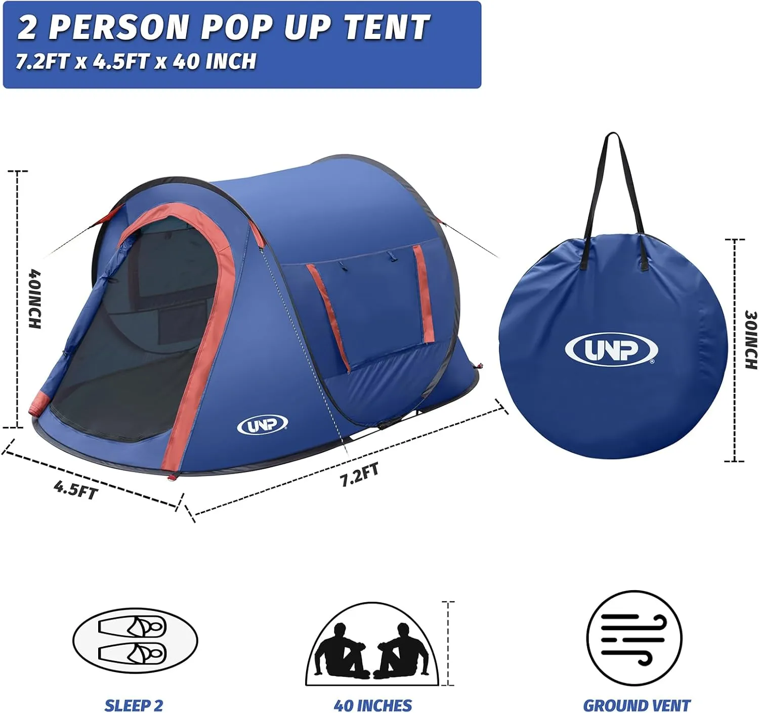 Pop-up Tent,2 Person Camping Tent,Instant Portable Beach Tent,Easy Pop Up Shade Tents 2 Doors for Camping Hiking & Traveling with Carrying Bag