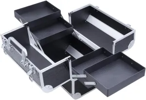 POPETPOP Portable Makeup Organizer Aluminum Alloy Cosmetic Box Toiletry Bag Large Capacity Double Opened Makeup Case for Women