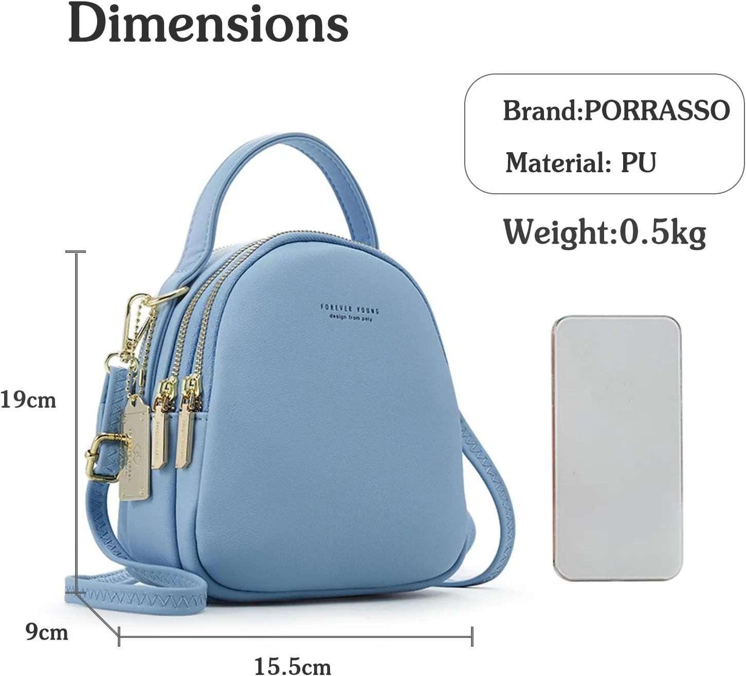 PORRASSO Mini Backpack Women Fashion Handbag Waterproof Cross-body Bag with Earphone Hole Ladies Leather Daypack Dating Travel Small Rucksack Blue