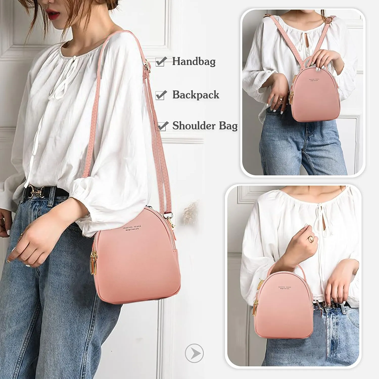 PORRASSO Mini Backpack Women Fashion Handbag Waterproof Cross-body Bag with Earphone Hole Ladies Leather Daypack Dating Travel Small Rucksack Blue