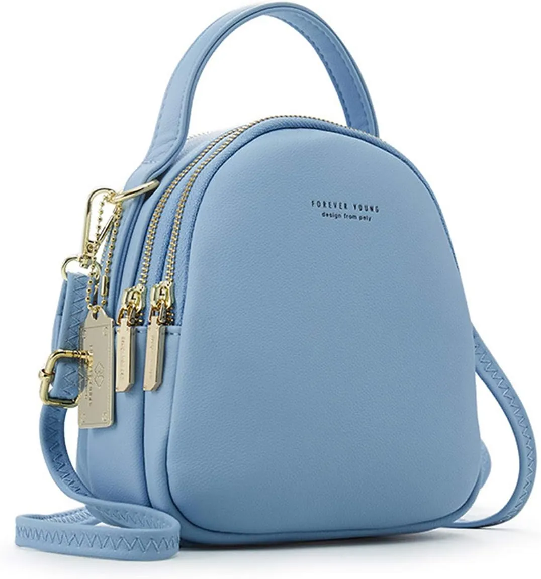 PORRASSO Mini Backpack Women Fashion Handbag Waterproof Cross-body Bag with Earphone Hole Ladies Leather Daypack Dating Travel Small Rucksack Blue