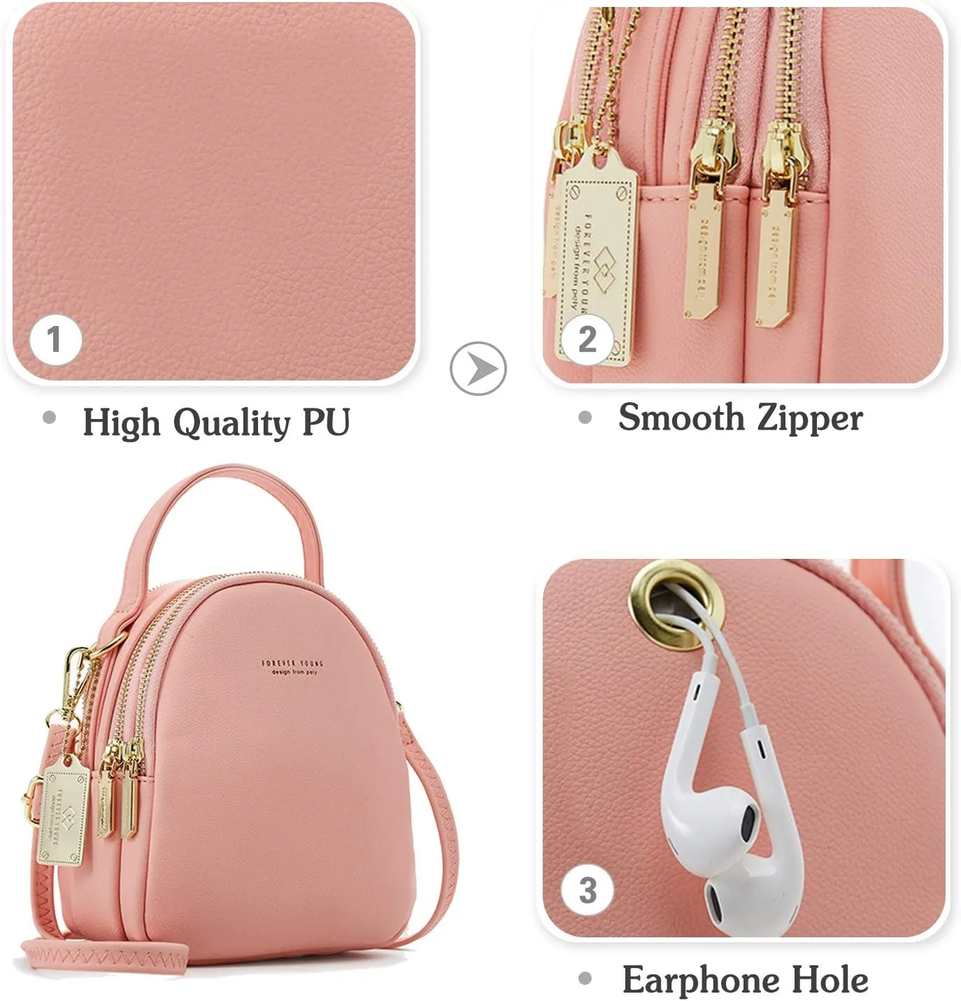 PORRASSO Mini Backpack Women Fashion Handbag Waterproof Cross-body Bag with Earphone Hole Ladies Leather Daypack Dating Travel Small Rucksack Blue