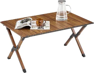 Portable Aluminum Roll-Up Folding Table - Lightweight, Waterproof Outdoor Table for Camping, Picnics, BBQs, and More - Brown, 37"x23.43"