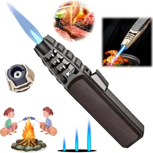 Portable Brightfire, Turbine Jet Bright Fire Lighter, Windproof Straight Torch Blue Flame Lighter, Wind Resistant Bright Fire Lighter, Torch lighters Butane refillable for Men (Black)