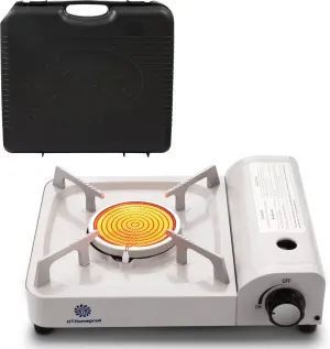 Portable Camping Stove Windproof Infrared Butane Burner Fuel Cooker Outdoor Hiking Picnic Compact Stoves White Color With Carry Box