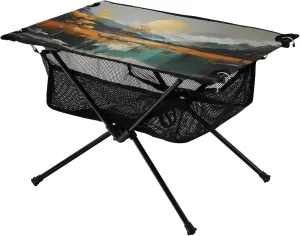 Portable Camping Table River Sunset Pattern Outdoor Foldable Camp Tables for Outside, Camping, Hiking, Tailgating