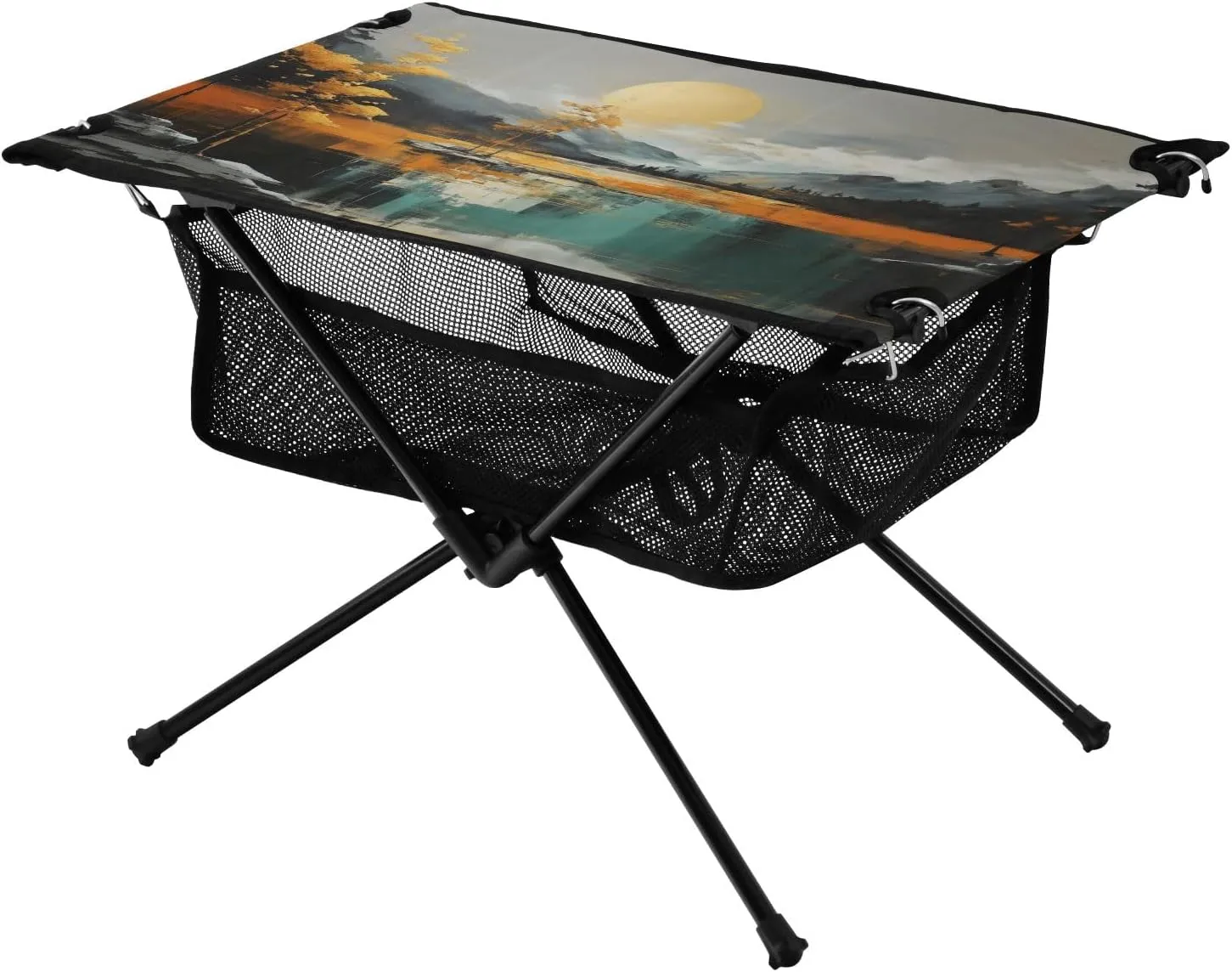 Portable Camping Table River Sunset Pattern Outdoor Foldable Camp Tables for Outside, Camping, Hiking, Tailgating