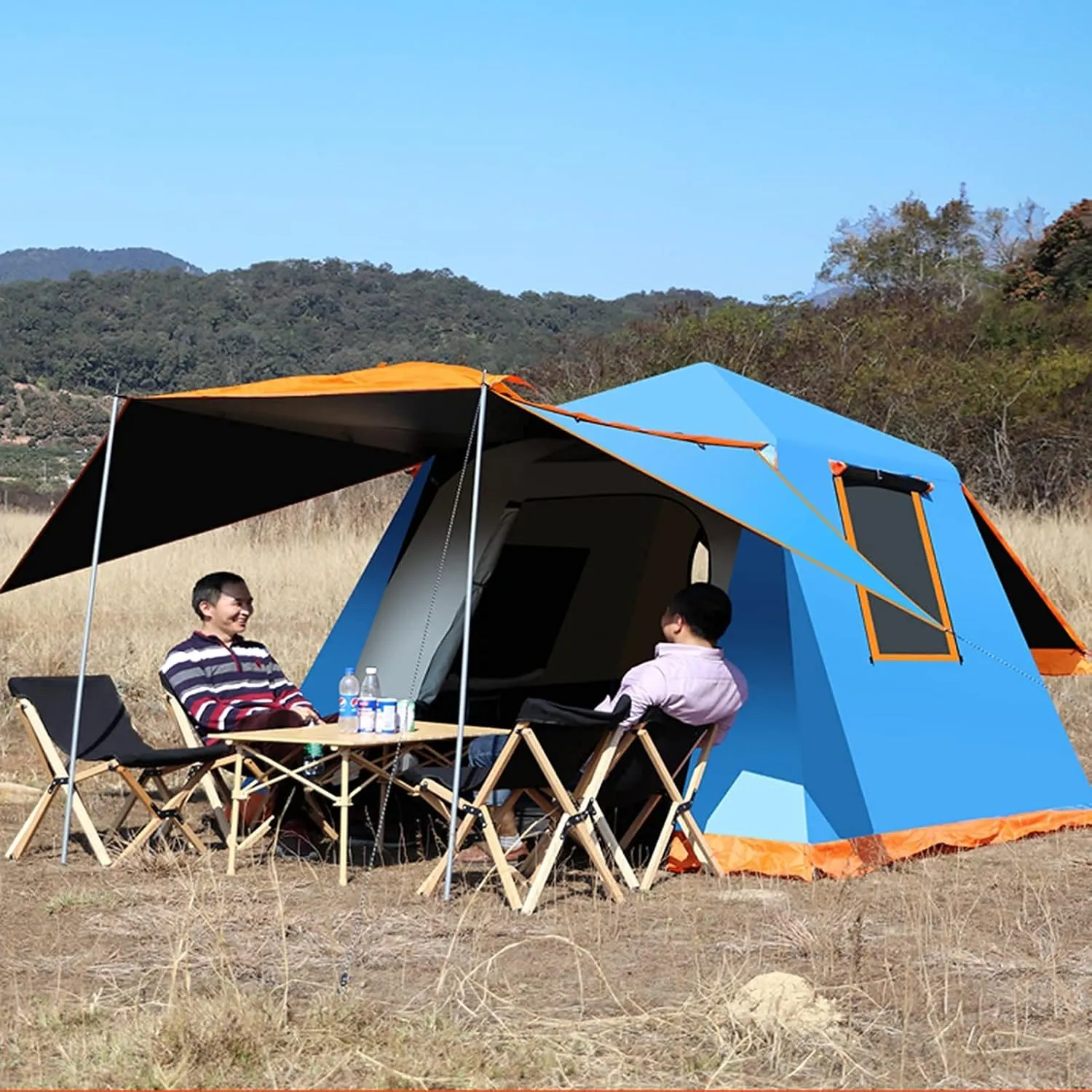 Portable Campitents Shelter Portable Waterproof Hold 3-4 Persons Instant Setup Pop up Tent with Top Rainfly Doors Mesh Protection Carry Bagfor Campihikimountaineering (Brown a)