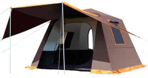 Portable Campitents Shelter Portable Waterproof Hold 3-4 Persons Instant Setup Pop up Tent with Top Rainfly Doors Mesh Protection Carry Bagfor Campihikimountaineering (Brown a)