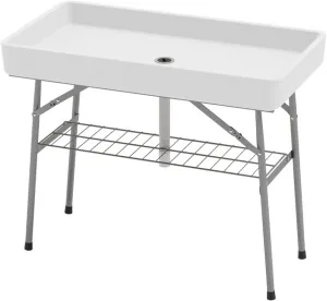 Portable Folding Ice Cooler Table with Built in Drain and Extra Storage Shelf Construction for Outdoor Parties Picnics Weddings Tailgates and Family Gatherings Easy to Transport and Store