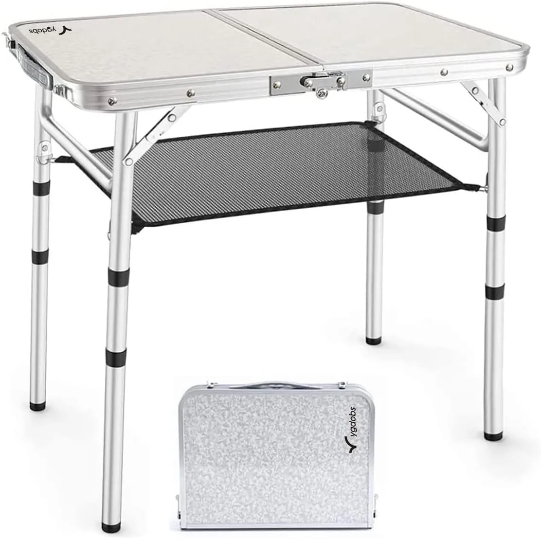 Portable Folding Table 24"x16" - Aluminum Small Picnic Camping Table Lightweight Side Table for Indoor Outdoor Garden Van Truck RV(3 Adjustable Heights 10"/19"/24")