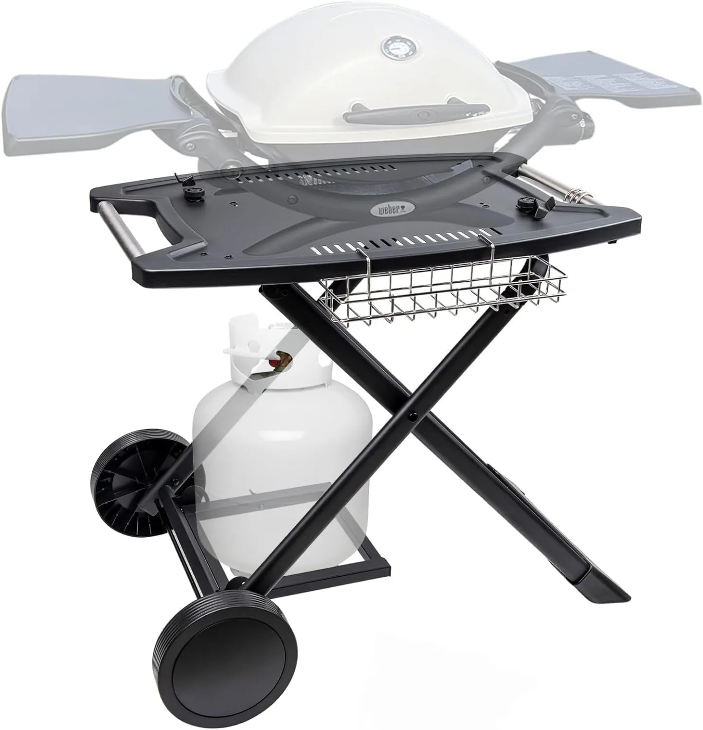 Portable Grill Cart for Weber Q Gas Grills, Folding Grill Stand for Weber Q1000, Q1200, Q2000, Grill Cart for Ninja Woodfire Grill OG700 Series & Pizza Ovens