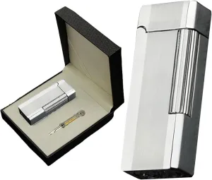 Portable Lighter (with Gift Box Butane Gas Refillable Soft Flame Lighter with Flints with Adjustable Flame Tool (Not Included Butane Gas)(Color:Silver)