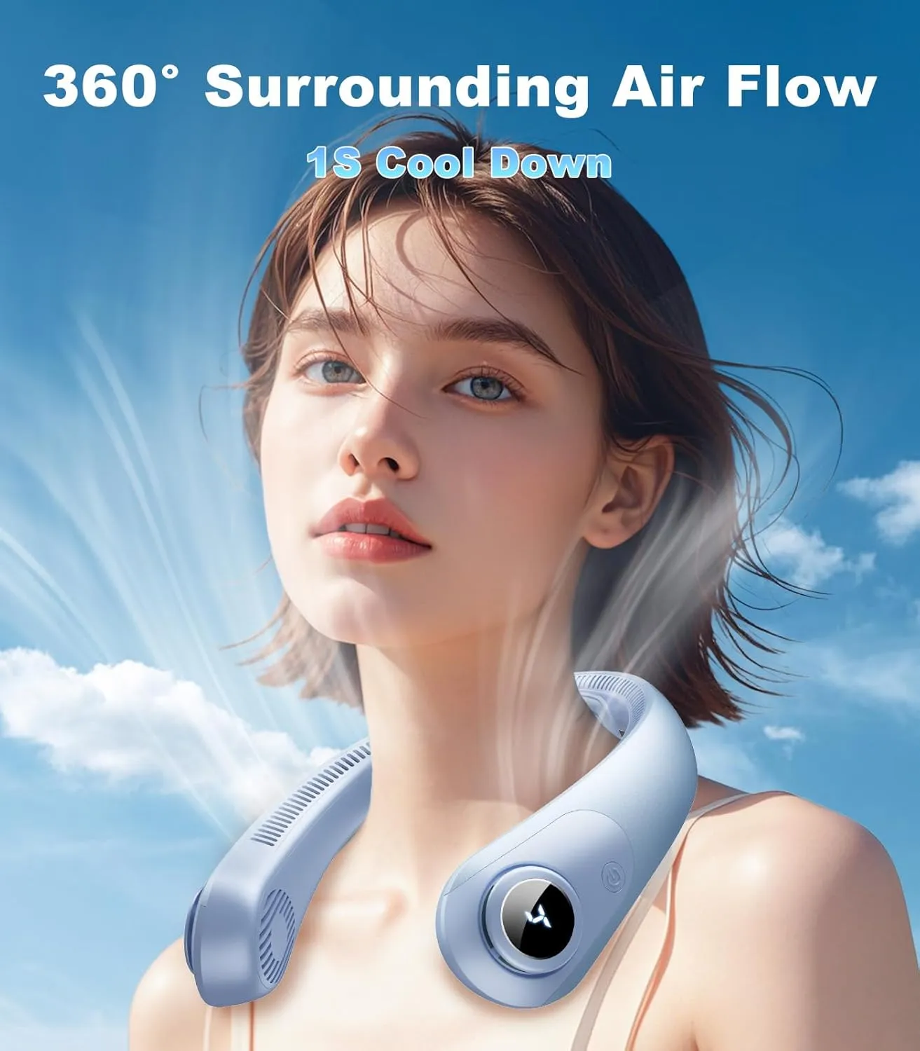 Portable Neck Fan With LED Display, Hands-free 5 Speeds Cooling, Neck Support, Lightweight, Battery Operated, Personal Bladeless Wearable Fan Rechargeable for Women/Men, Hot Flashes, Travel, Camping