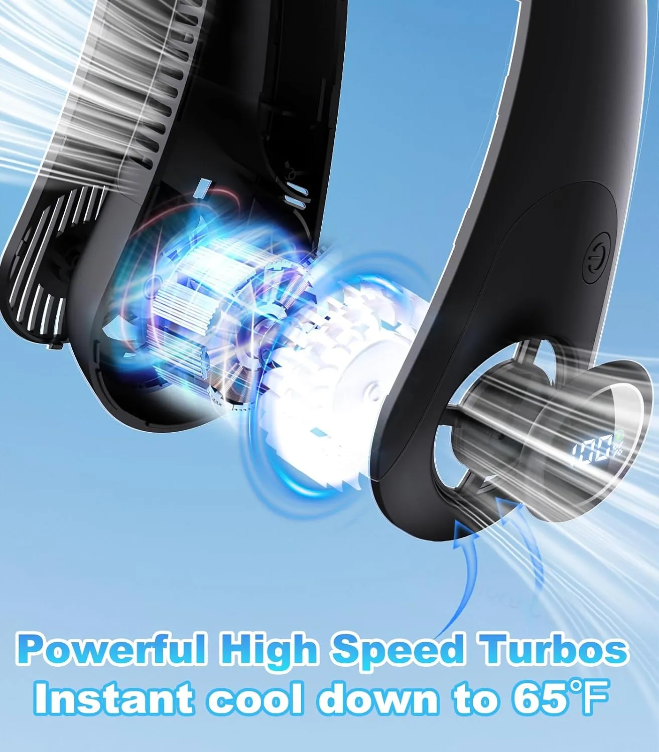 Portable Neck Fan With LED Display, Hands-free 5 Speeds Cooling, Neck Support, Lightweight, Battery Operated, Personal Bladeless Wearable Fan Rechargeable for Women/Men, Hot Flashes, Travel, Camping
