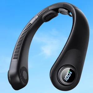 Portable Neck Fan With LED Display, Hands-free 5 Speeds Cooling, Neck Support, Lightweight, Battery Operated, Personal Bladeless Wearable Fan Rechargeable for Women/Men, Hot Flashes, Travel, Camping
