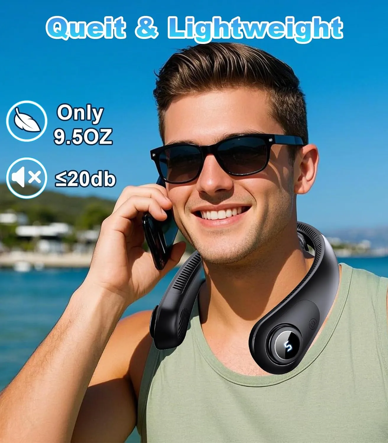 Portable Neck Fan With LED Display, Hands-free 5 Speeds Cooling, Neck Support, Lightweight, Battery Operated, Personal Bladeless Wearable Fan Rechargeable for Women/Men, Hot Flashes, Travel, Camping