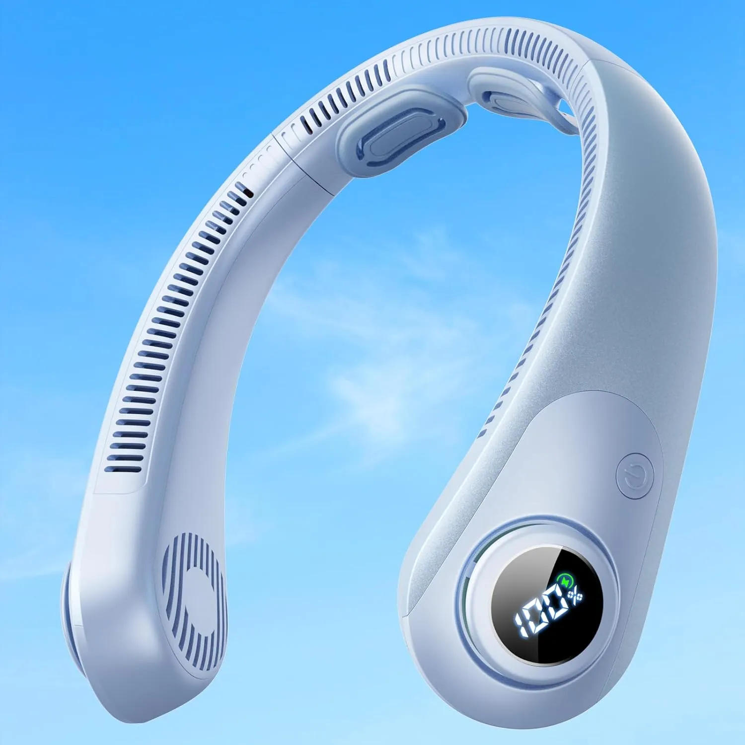 Portable Neck Fan With LED Display, Hands-free 5 Speeds Cooling, Neck Support, Lightweight, Battery Operated, Personal Bladeless Wearable Fan Rechargeable for Women/Men, Hot Flashes, Travel, Camping