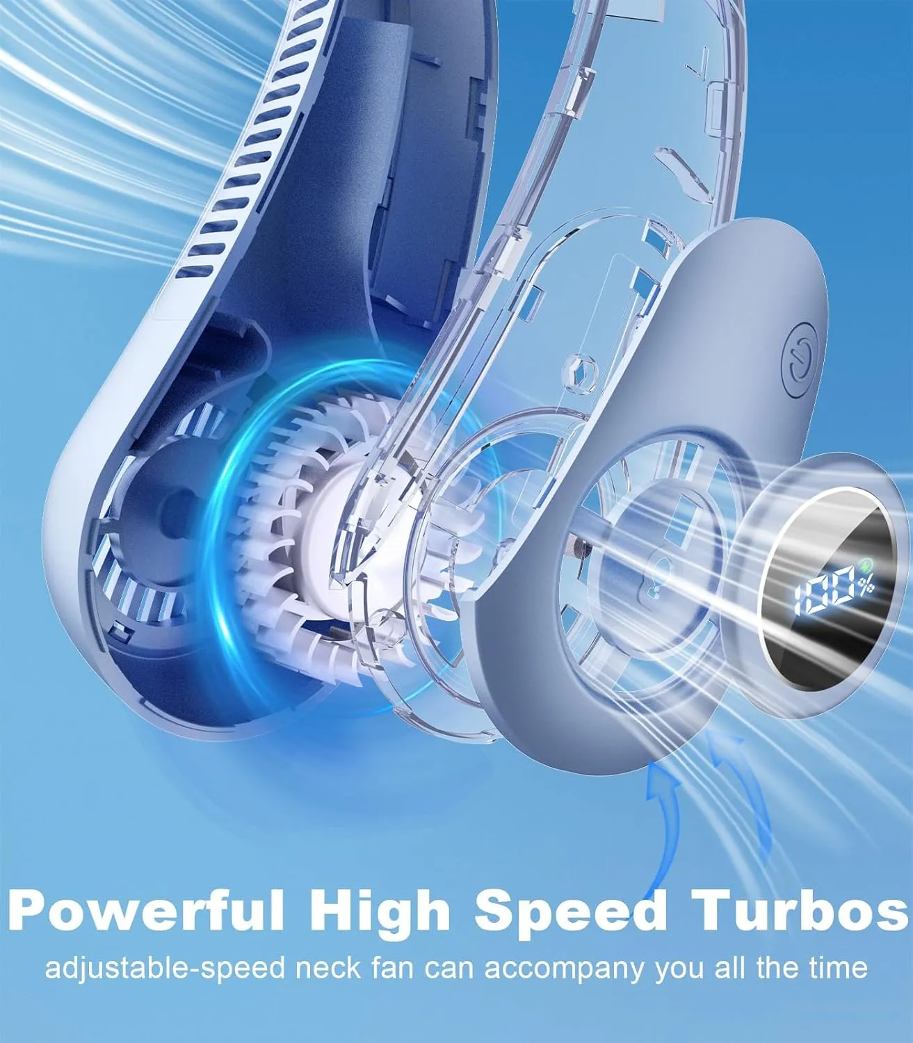 Portable Neck Fan With LED Display, Hands-free 5 Speeds Cooling, Neck Support, Lightweight, Battery Operated, Personal Bladeless Wearable Fan Rechargeable for Women/Men, Hot Flashes, Travel, Camping
