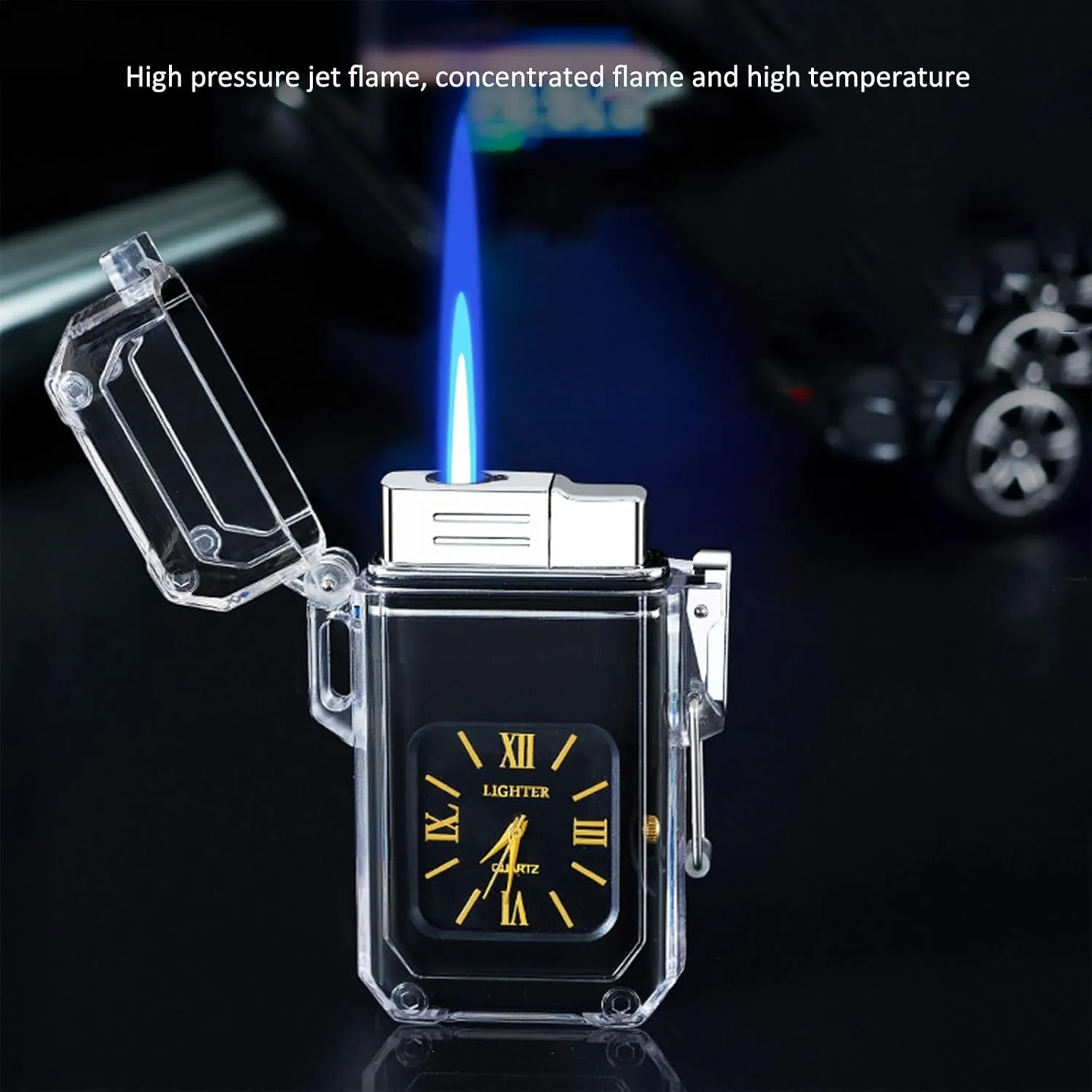 Portable Outdoor Lighter, Waterproof Lighter, Windproof Lighter, Butane Gas Blue Flame Lighter, Men's Gift(Black)