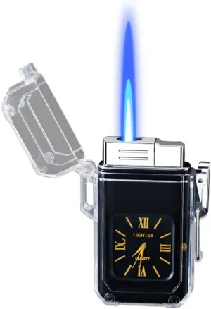 Portable Outdoor Lighter, Waterproof Lighter, Windproof Lighter, Butane Gas Blue Flame Lighter, Men's Gift(Black)