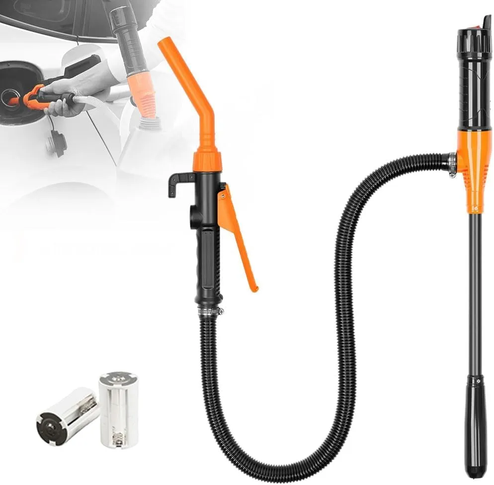Portable Power Battery Pump for Gas/Fuel/Diesel Transfer, Electric Siphon Pump, Fuel Transfer Pump for Gas Can (Orange)