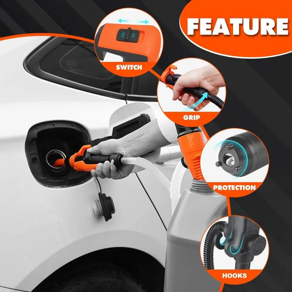 Portable Power Battery Pump for Gas/Fuel/Diesel Transfer, Electric Siphon Pump, Fuel Transfer Pump for Gas Can (Orange)