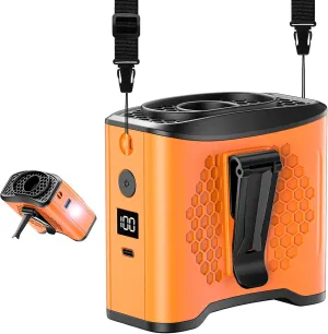 Portable Waist Fan with 10000mAh Battery & Mobile Charging, Hands Free Fan for Neck/Desk | 4-Speed 22H Cooling, SOS Light, LCD Display, Type-C Fast Charge, Outdoor Travel-Orange