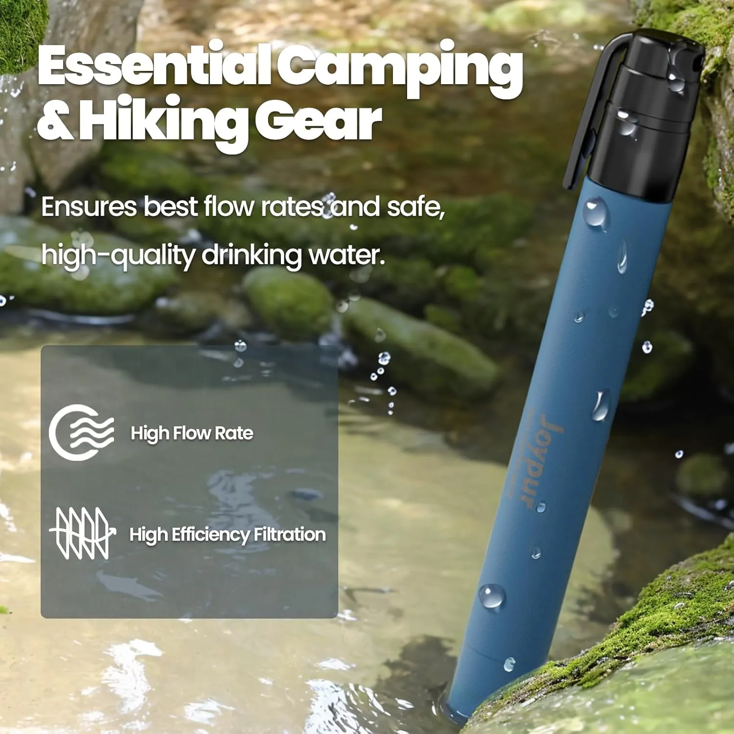 Portable Water Filter Straw Survival,Essential Camping & Hiking Gear,Water Purification Straw for Travel, Biking and Emergency Preparedness(2 Pack,Blue Black)