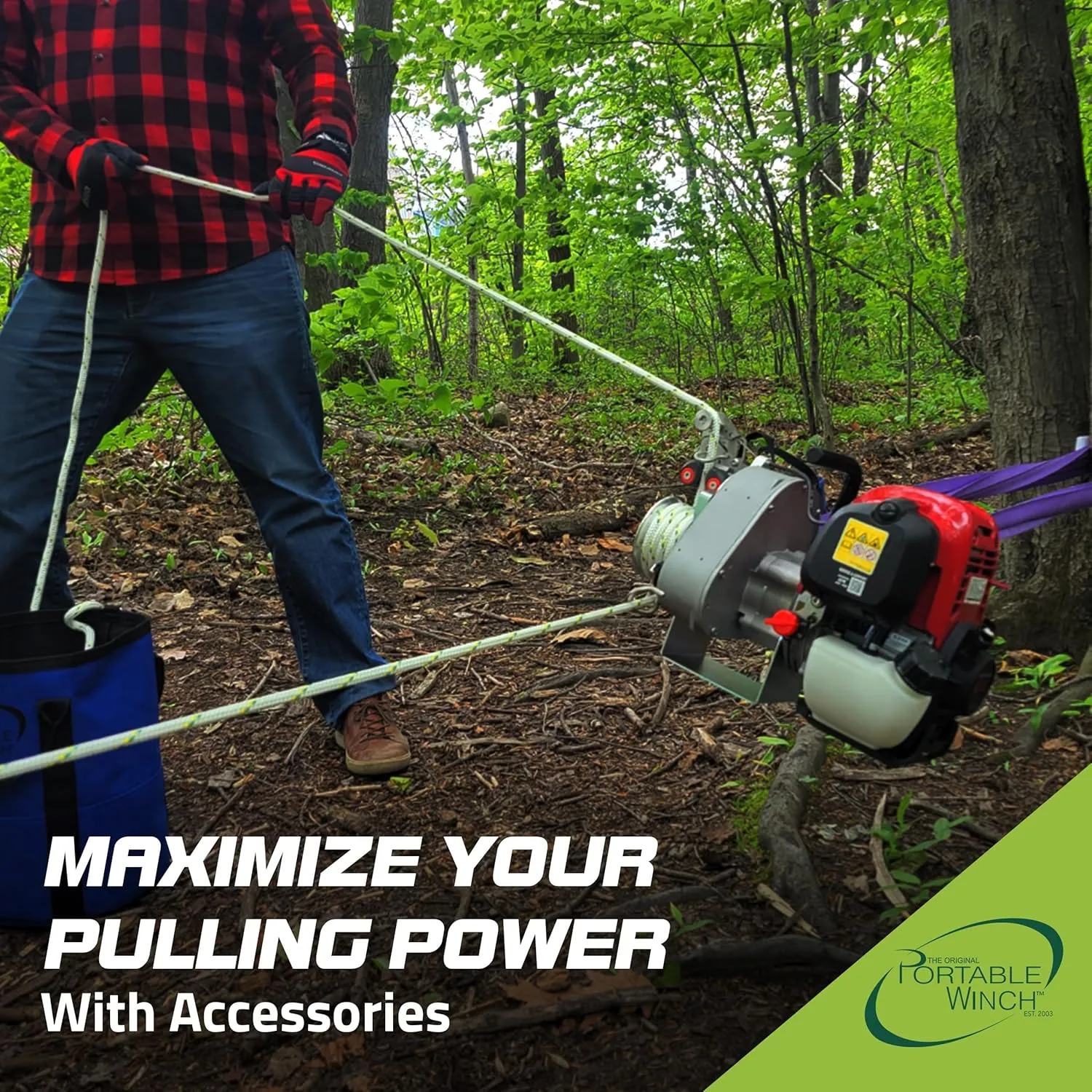 Portable Winch PCW4000-A Gas-Powered Capstan Winch with Accessories - 2,200 lbs Pulling Capacity Winch, Honda GX-50 Engine Portable Gas Winch for Hunting, Logging, and Towing