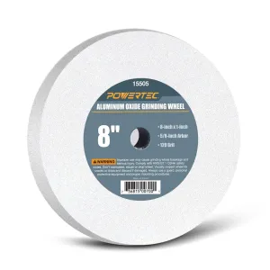 POWERTEC Bench Grinder Wheel 8 Inch 120 Grit, White Aluminum Oxide Grinding Wheel for Bench Pedestal Grinder, 1" Thick 5/8" Arbor, Sharpening & Shaping Drill Bits, Blade, and Chisel 1PK (15505)