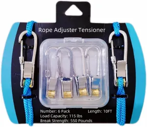 Praisety Rope Adjuster Tensioner [6 Pack - 10FT - 115 550 Pounds Break Strength], Ultimate Outdoor Rope Tension Adjuster, Ratchet Tie Down Straps Kayak, Straps, for Camping, Bike and Boating Guy Lines