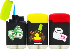 Prefilled 3 Pack Cool Torch Lighters - Refillable Butane Lighter, Windproof Jet Flame, Rubberized Matte Finish, No Flint for Men & Women Plus Free 18ML Refill, Carefree Hustler, 3-Count