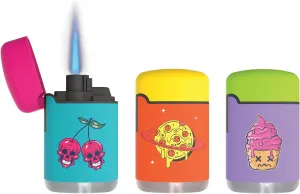 Prefilled 3 Pack Cool Torch Lighters - Refillable Butane Lighter, Windproof Jet Flame, Rubberized Matte Finish, No Flint for Men & Women Plus Free 18ML Refill, Here for The Snacks, 3-Count