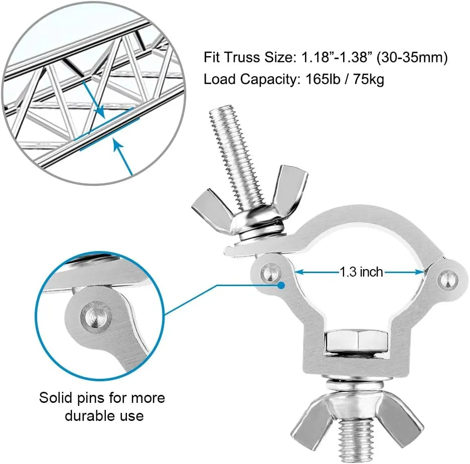 Premium Truss Clamp Stage Lights, 8PCS for DJ Lighting, Fit 30-35mm OD Tube/Pipe, 165lb Load Capacity