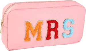 preppy nylon cosmetic bag, waterproof travel tolitary bag for women, nylon cosmetic makeup pouch with chinchilla letters, makeup essentials organizer bag set for women (Light pink)