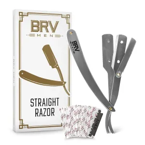 Professional Straight Edge Barber Razor w/ 100 Single Edge Razor Blades | Straight Razors for Men | Barbershop Accessories | Mens Shaving Knife & Shavette - Silver