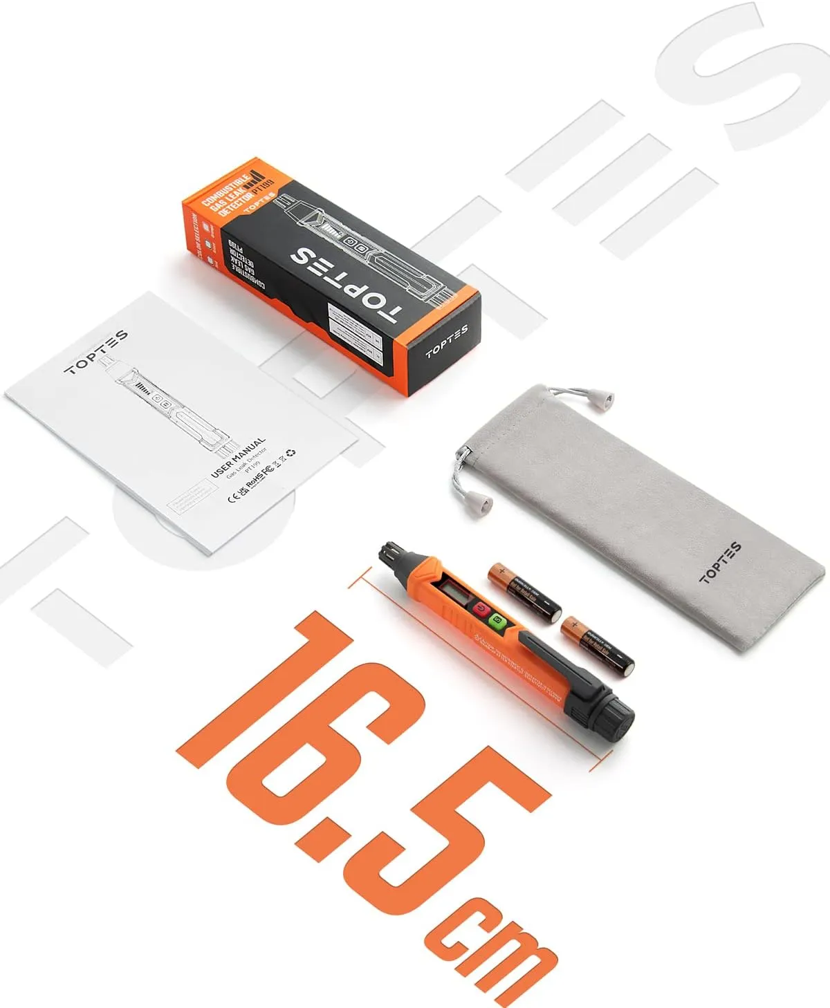 PT199 Natural Gas Leak Detector with Audible & Visual Alarm, Portable Gas Sniffer to Locate Combustible Sources Like Methane, Propane for Home(Includes Battery x2)-Orange