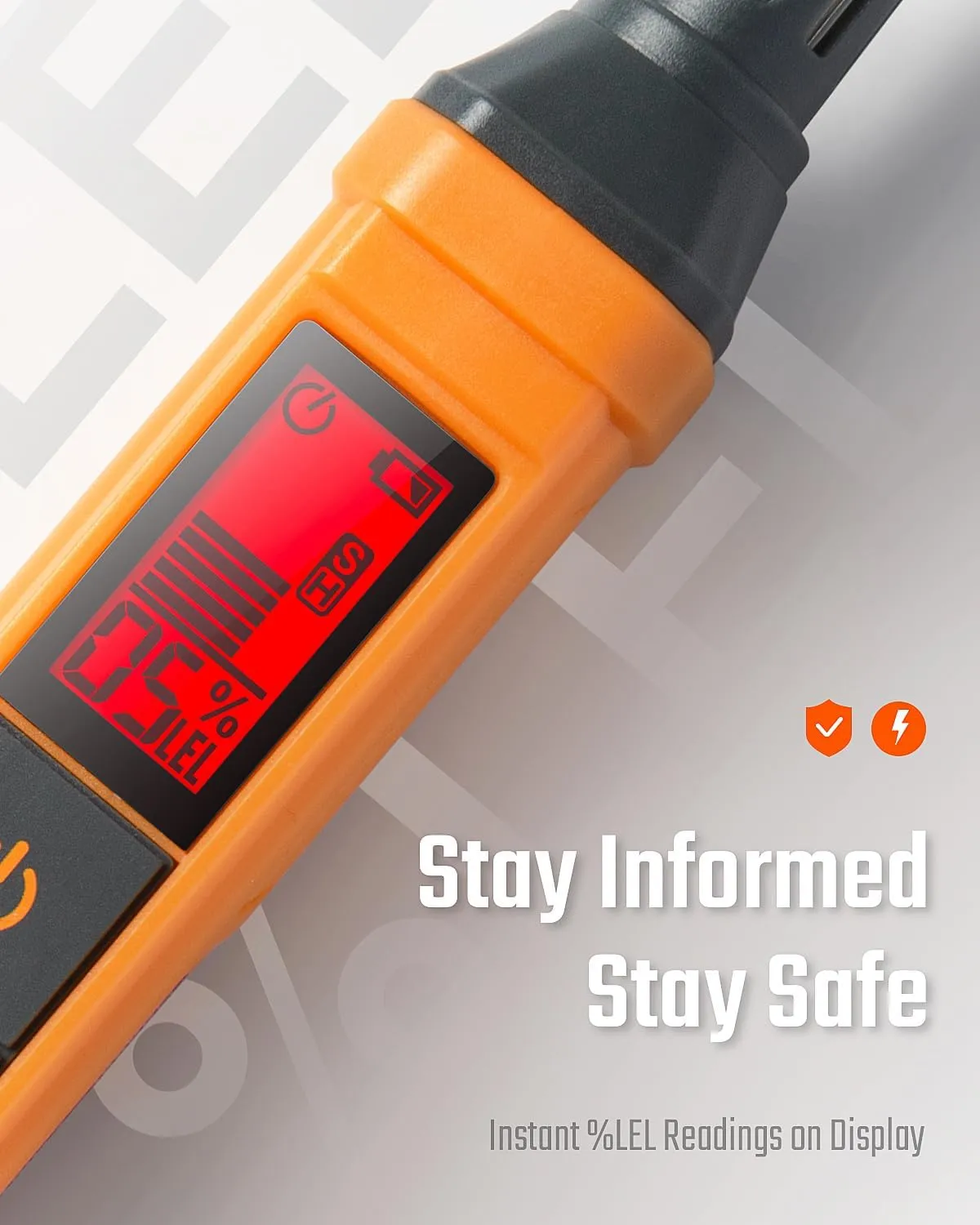 PT205 Natural Gas Detector with Audible & Visual Alarm, Gas Leak Detector with%LEL Value of Methane, Butane, Propane for Home, RV (Includes Batteryx2)-Orange