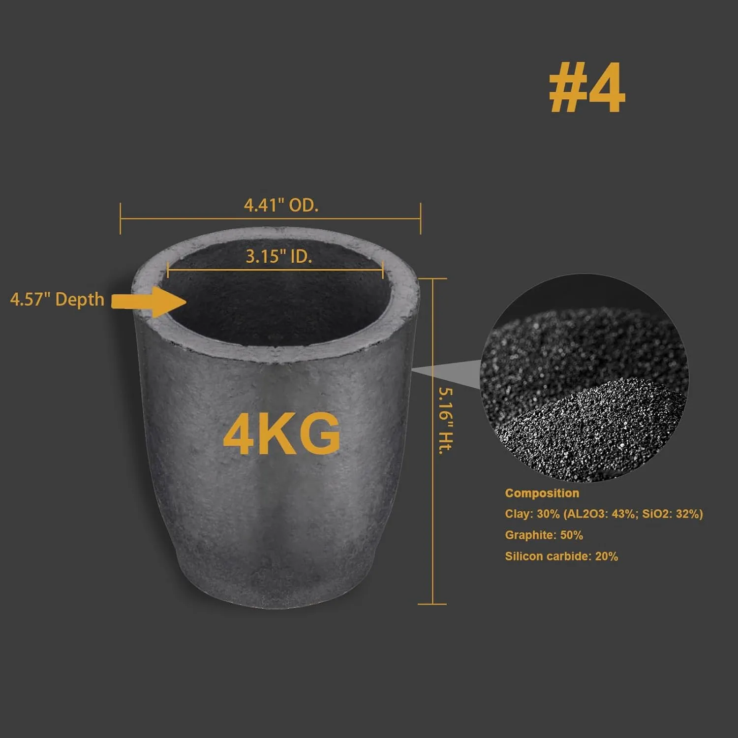 QNK #4 4kg Clay Graphite Crucible for Melting Metal Copper Casting Gold Refining Silver Brass Aluminum Black Foundry Cup