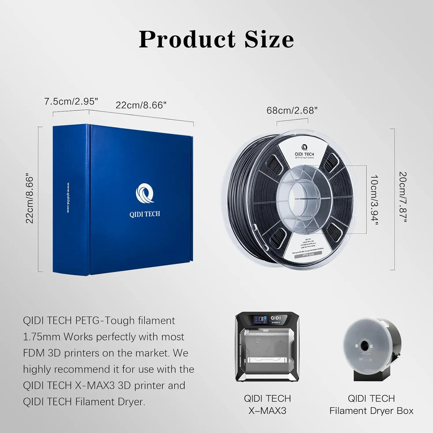 R QIDI TECHNOLOGY PETG-Tough 3D Printer Filament, Toughness PETG Filament 1.75mm, 3D Printing Filament 1kg Spool(2.2lbs), Suitable for Hyper Speed Printing, Fit Most FDM 3D Printer, Black