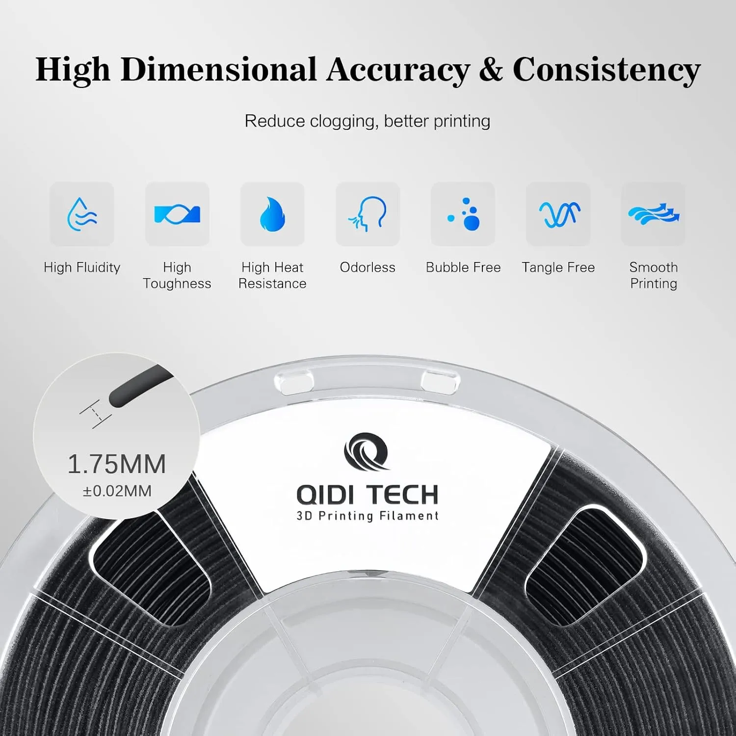 R QIDI TECHNOLOGY PETG-Tough 3D Printer Filament, Toughness PETG Filament 1.75mm, 3D Printing Filament 1kg Spool(2.2lbs), Suitable for Hyper Speed Printing, Fit Most FDM 3D Printer, Black
