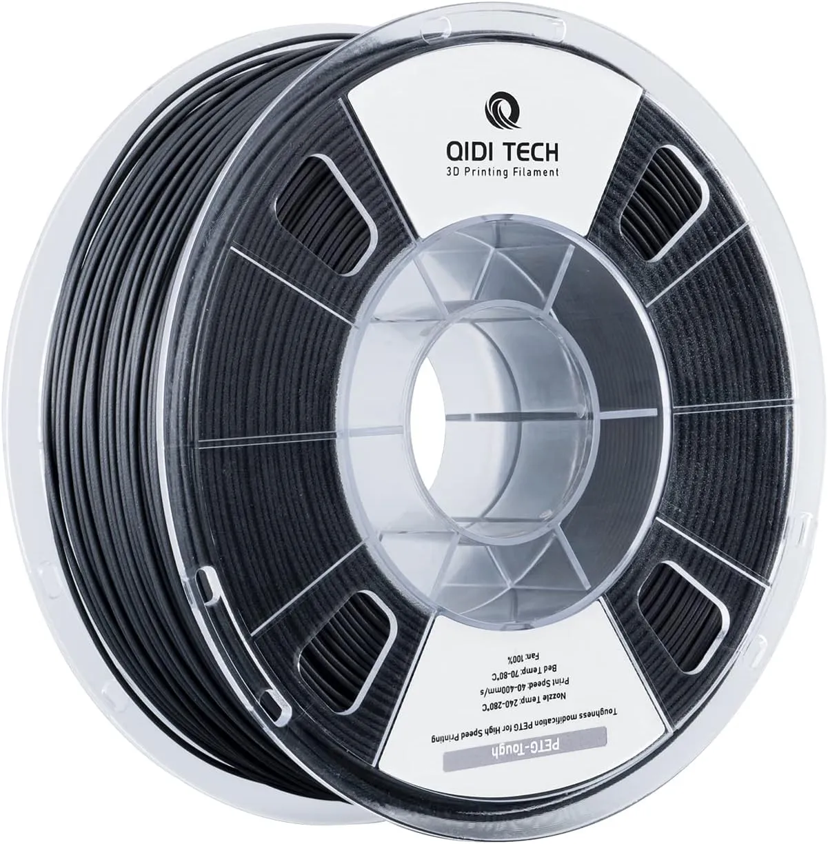 R QIDI TECHNOLOGY PETG-Tough 3D Printer Filament, Toughness PETG Filament 1.75mm, 3D Printing Filament 1kg Spool(2.2lbs), Suitable for Hyper Speed Printing, Fit Most FDM 3D Printer, Black