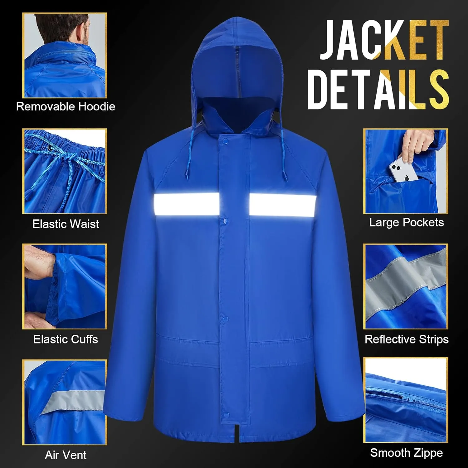 Rain Gear for Men Women Waterproof Lightweight Rain Suits Hideaway Hood Rain Jacket and Rain Pants for Outdoor