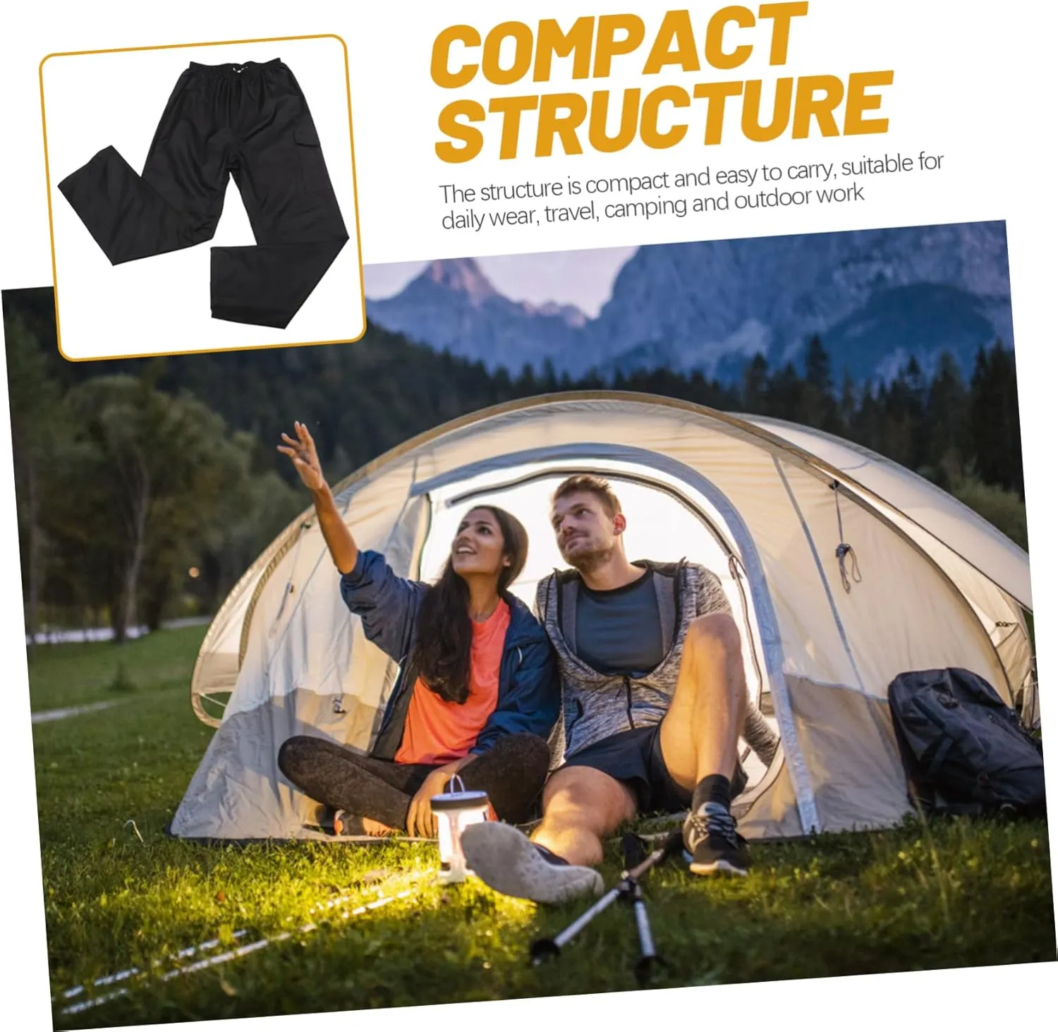 Rainproof Pants for Adults Breathable Double Design for Camping Outdoor Activities Comfortable Elastic Waistband Stain Resistant Black