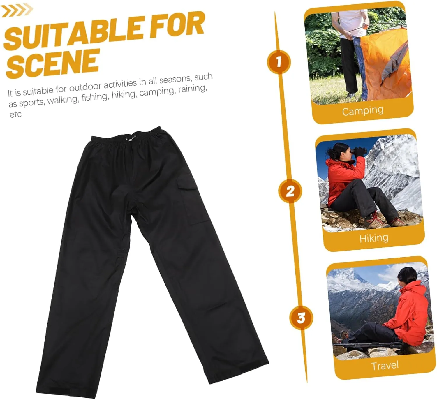 Rainproof Pants for Adults Breathable Double Design for Camping Outdoor Activities Comfortable Elastic Waistband Stain Resistant Black